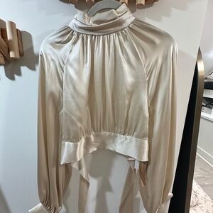 REFORMATION Julia cropped open-back top silk-charmeuse blouse in champagne